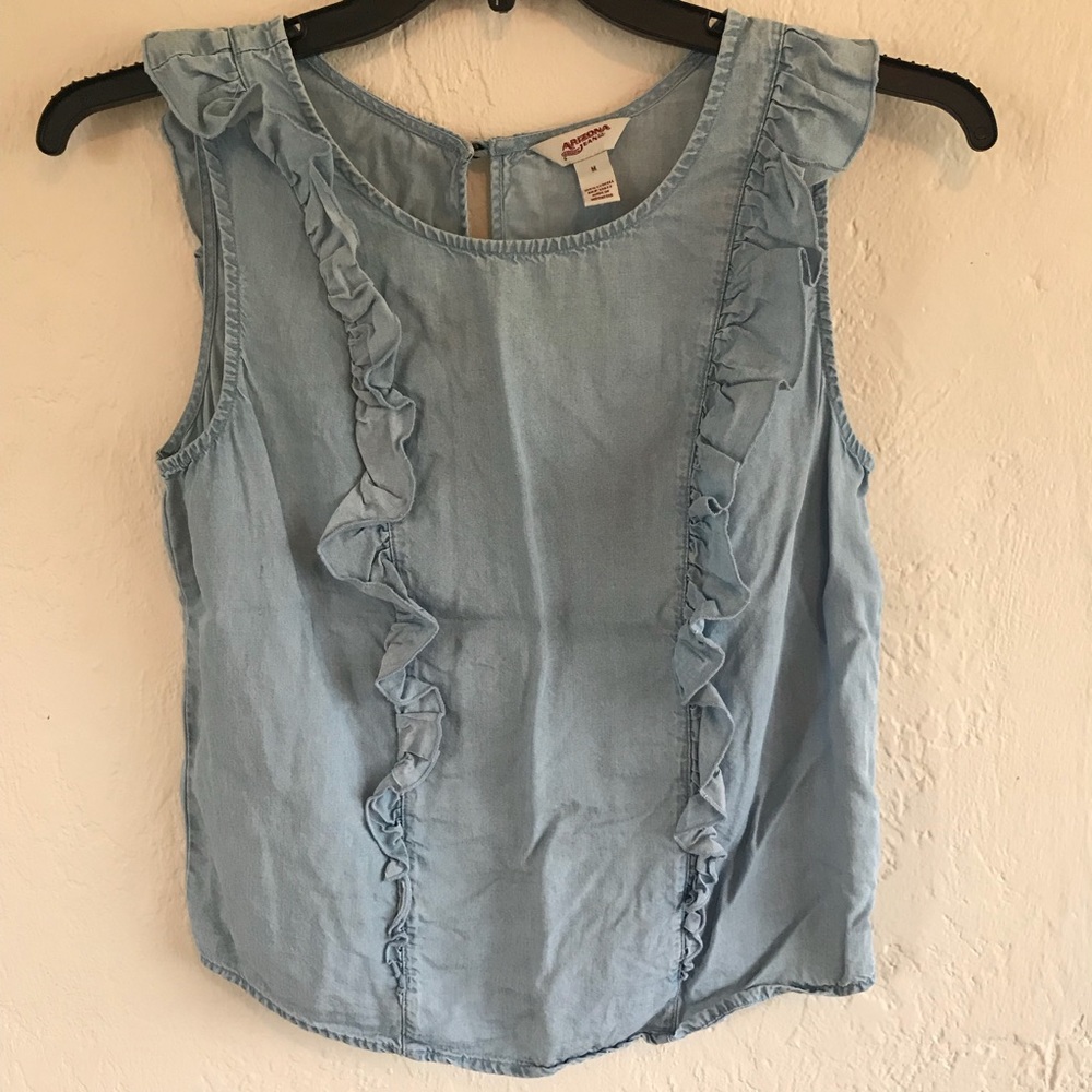 Sleeveless Chambray Ruffle Top
